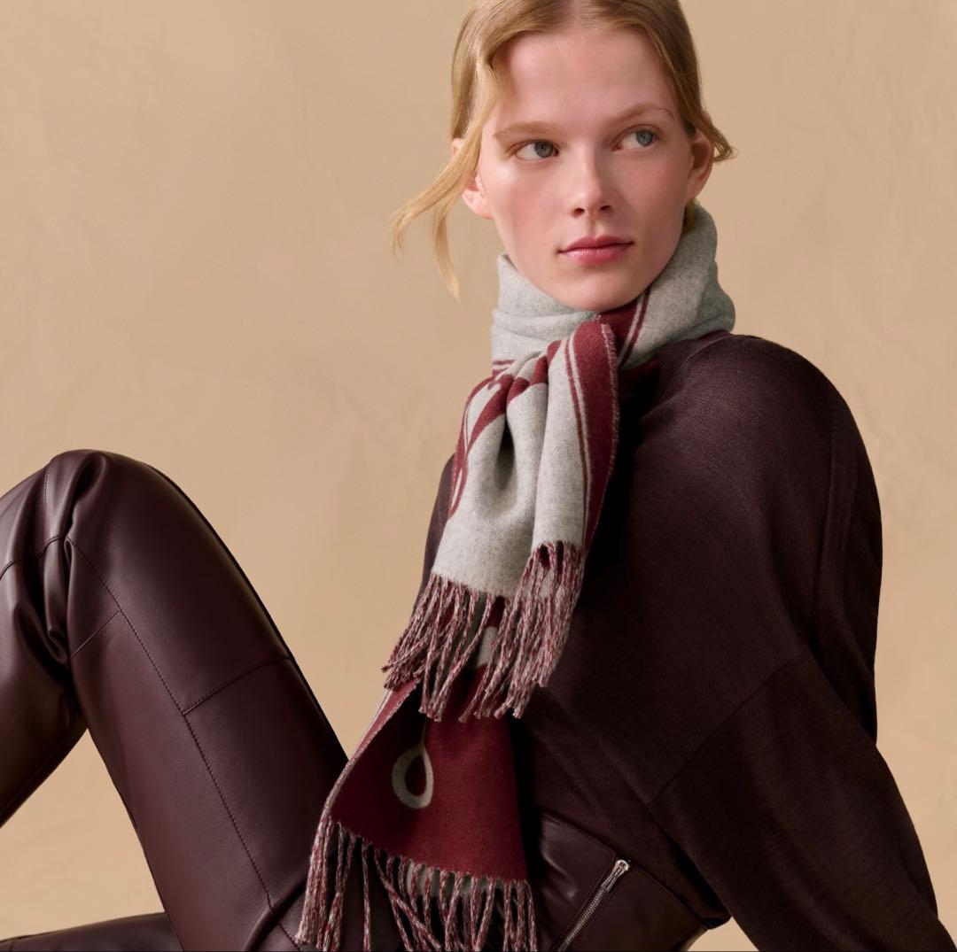 新品 未使用　HERMES　エルメス　マフラー　モール　ルージュH　カシミヤ