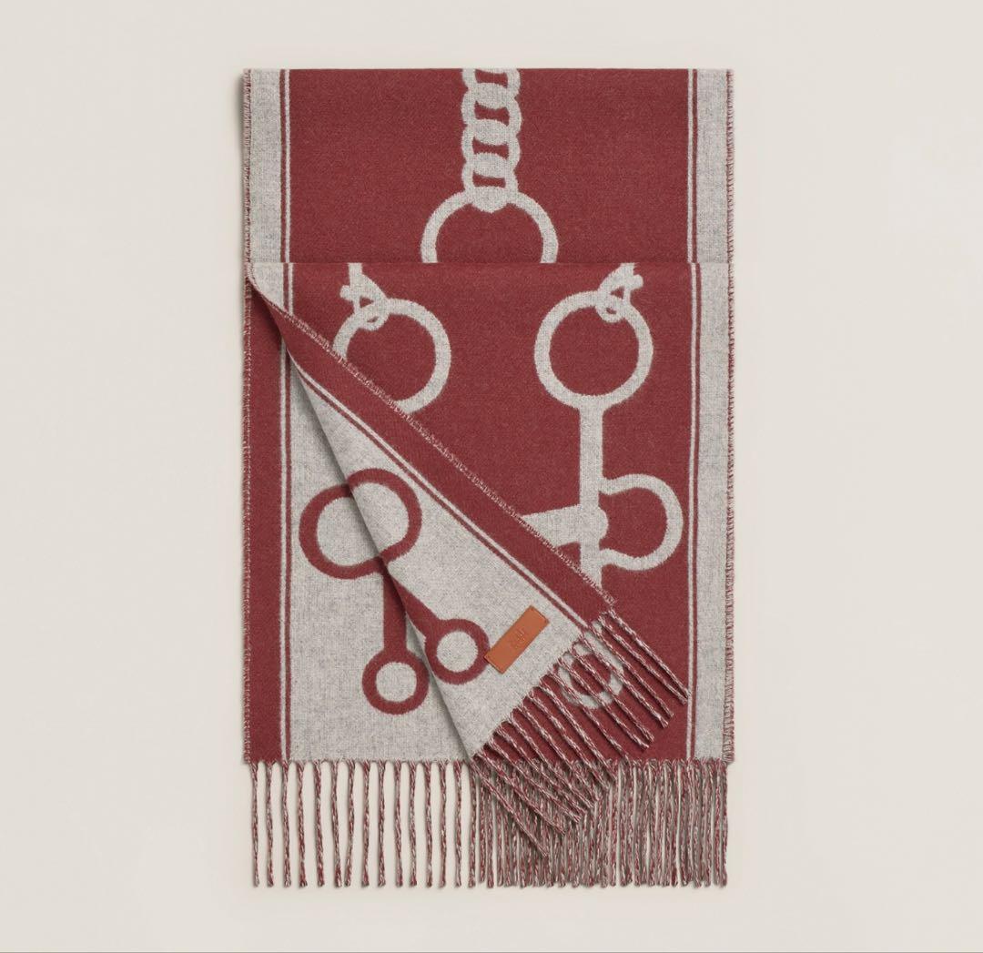 新品 未使用　HERMES　エルメス　マフラー　モール　ルージュH　カシミヤ