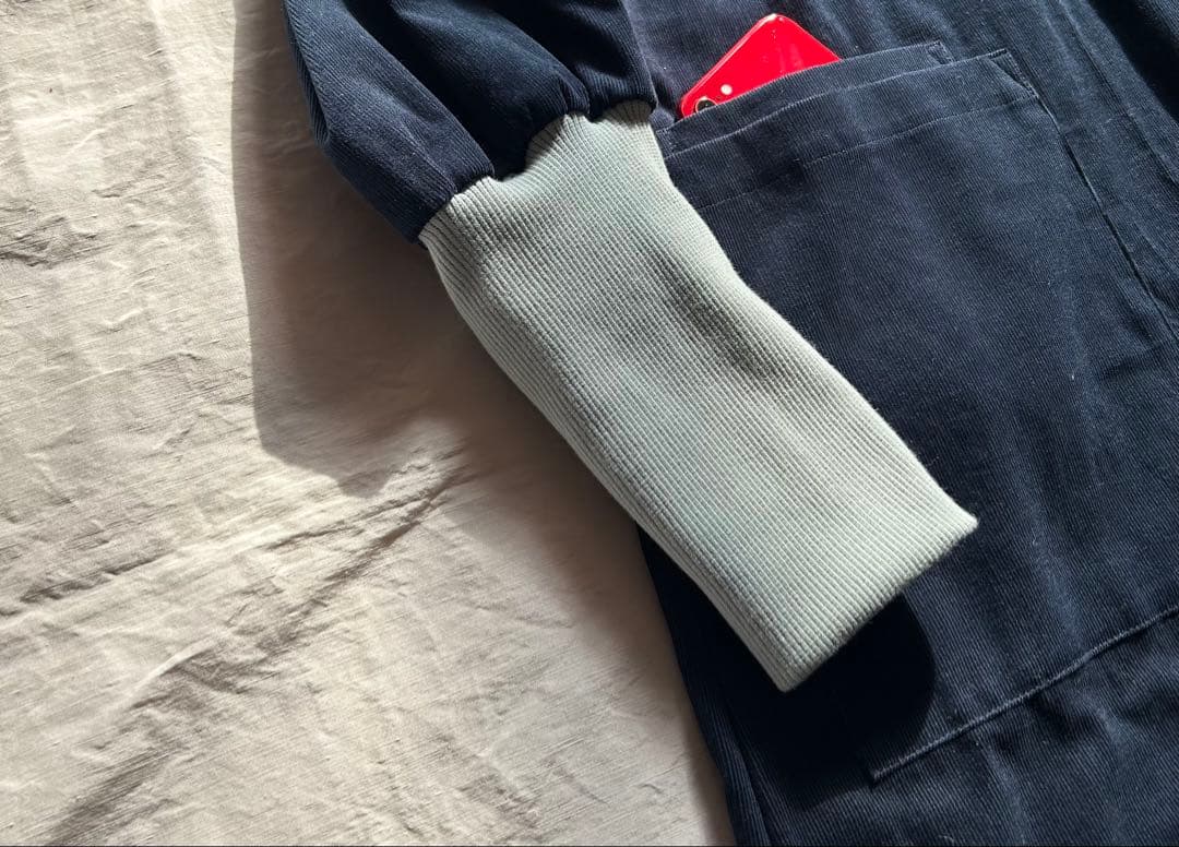 【一点・Chibiさま専用ページ】コットン 100%＊リブ袖口かっぽう着ワンピ