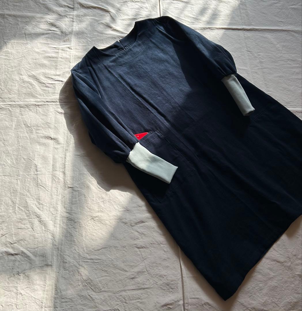 【一点・Chibiさま専用ページ】コットン 100%＊リブ袖口かっぽう着ワンピ