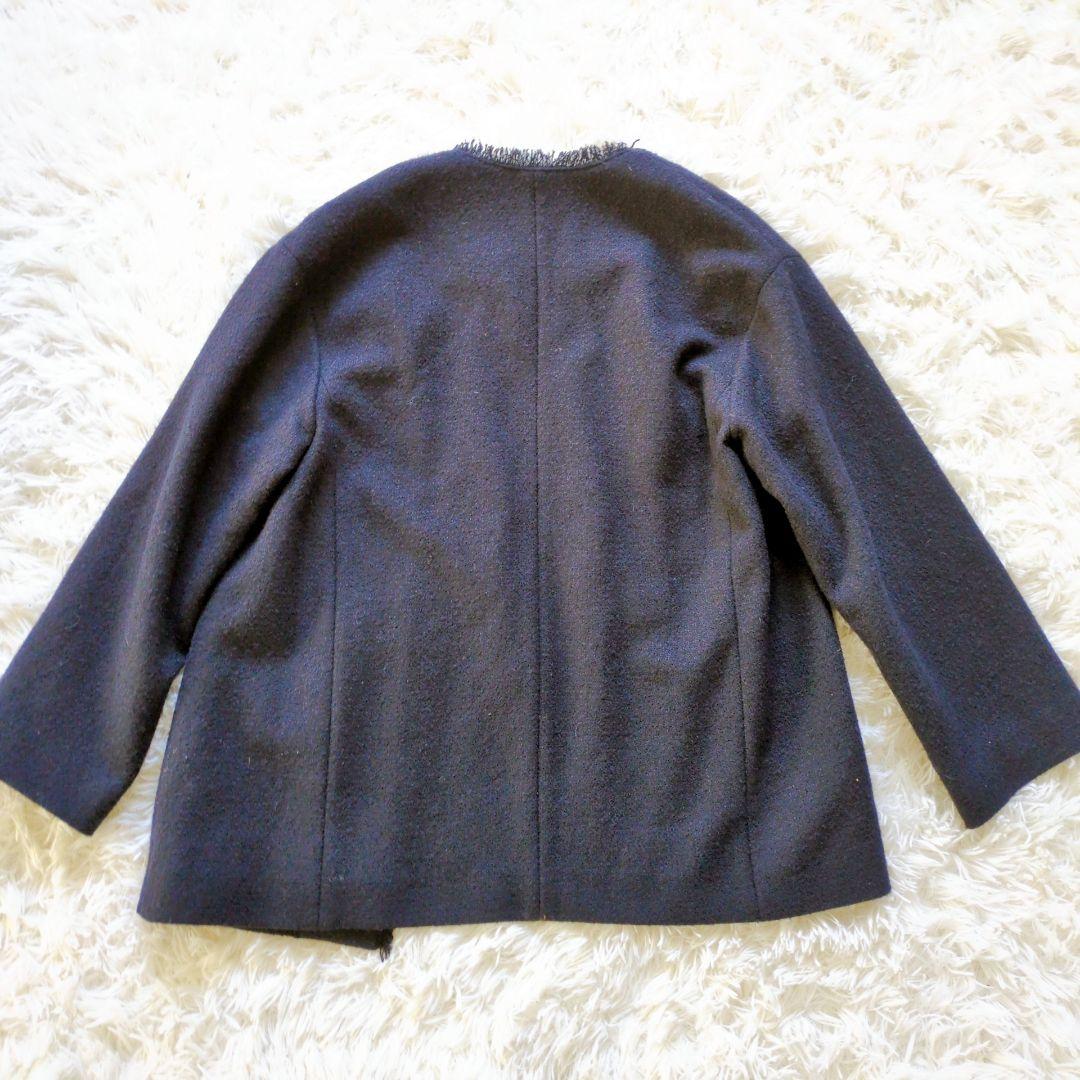 green label relaxing　金釦 ノーカラーツイードジャケット　紺