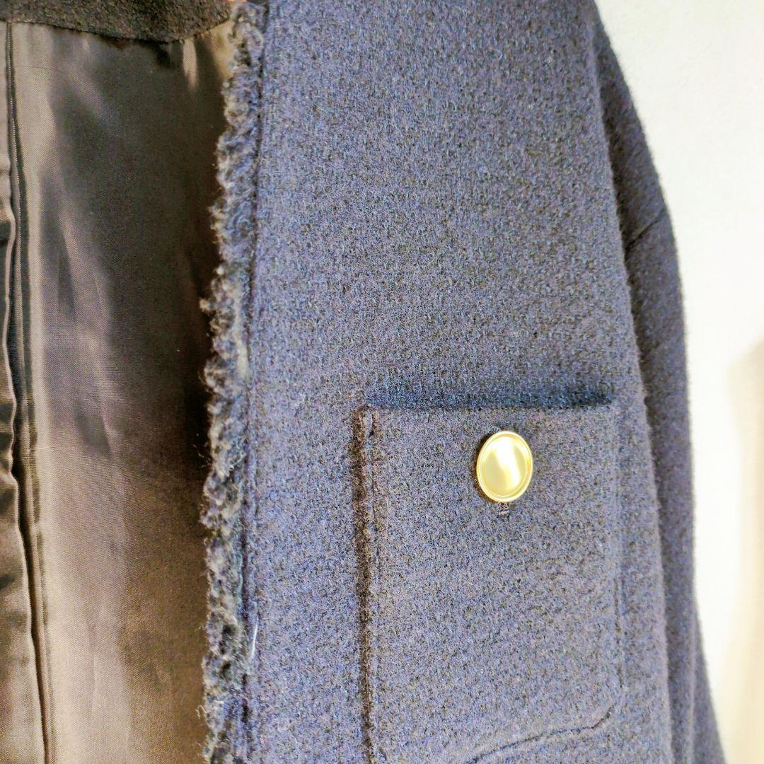 green label relaxing　金釦 ノーカラーツイードジャケット　紺