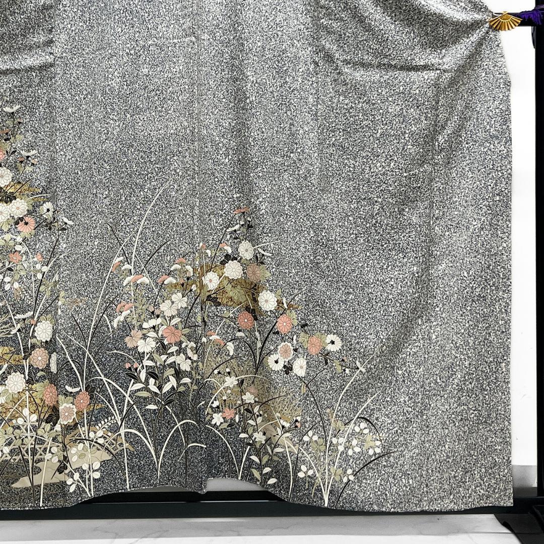 訪問着　たたき染め　金彩　菊花　ヱ霞　萩　桔梗　紋無し　着物　012b d ms