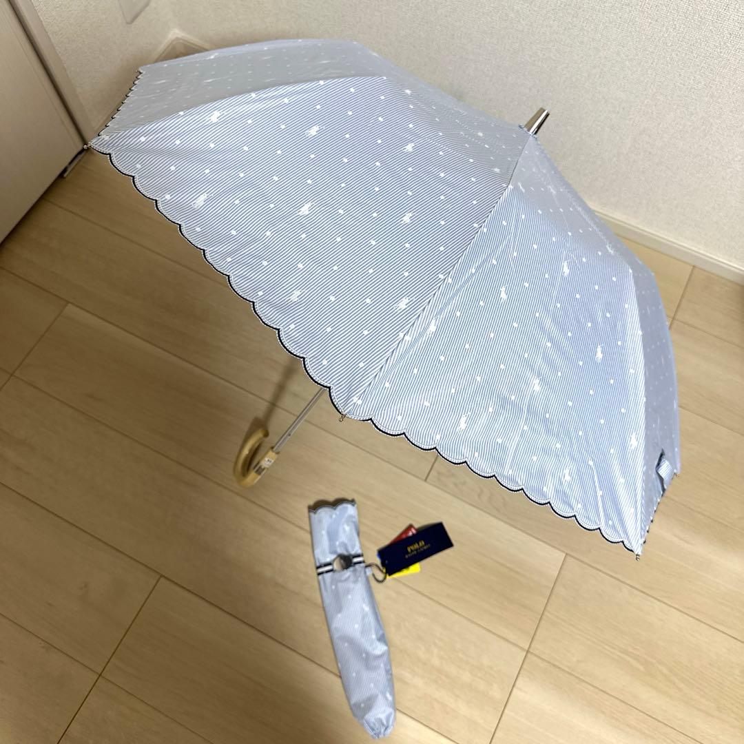 新品未使用タグ付　ポロラルフローレン　晴雨兼用傘ブルーストライプ柄