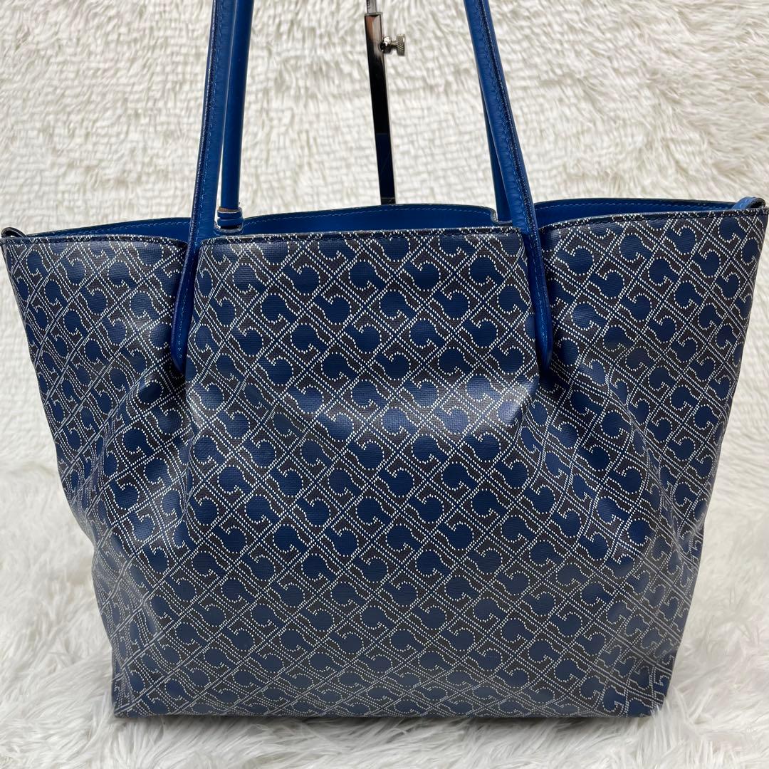 GHERARDINI リナシメント　トートバッグ　チャーム付　総柄　ブルー