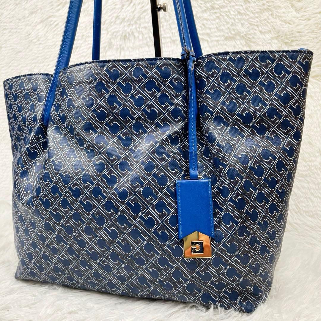 GHERARDINI リナシメント　トートバッグ　チャーム付　総柄　ブルー