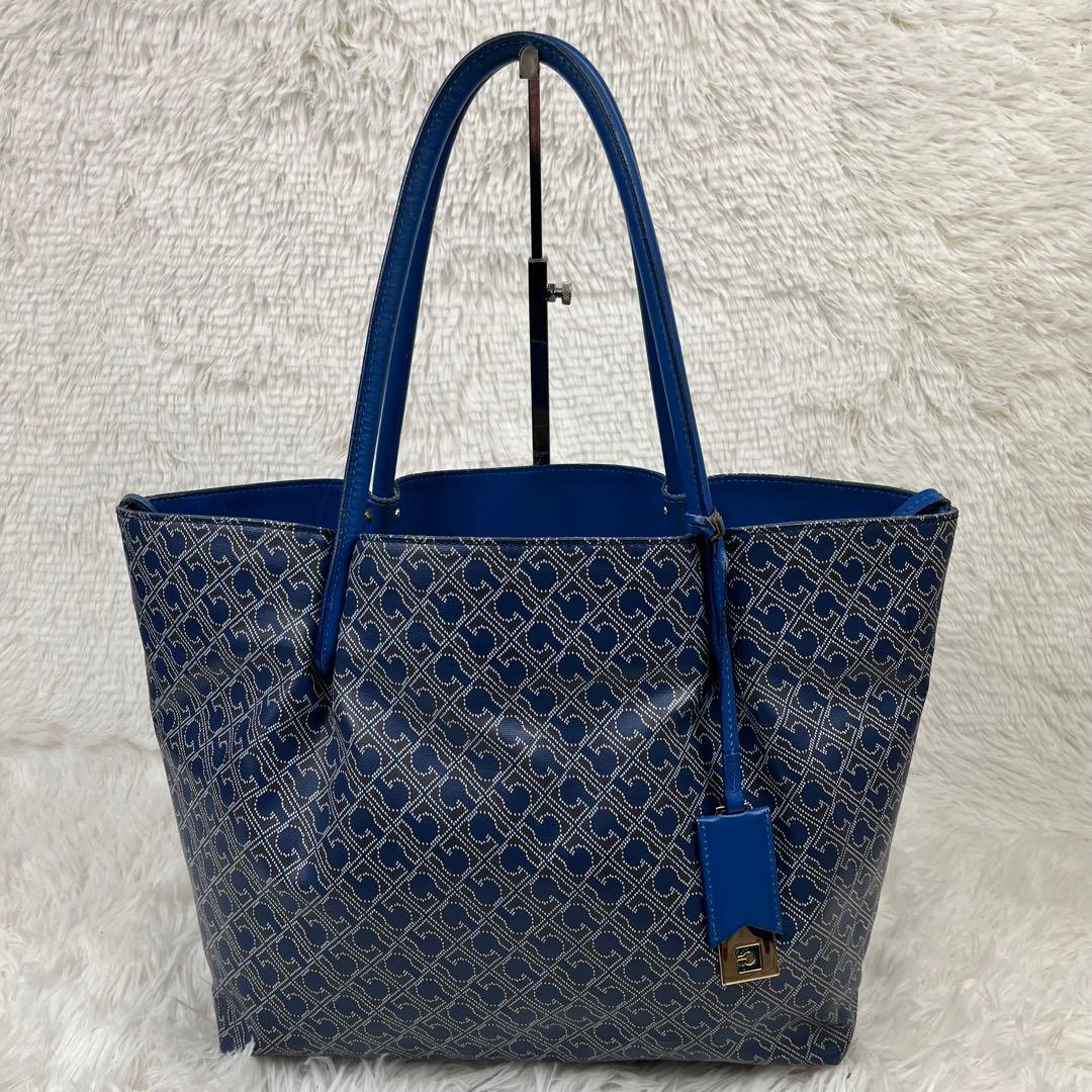 GHERARDINI リナシメント　トートバッグ　チャーム付　総柄　ブルー