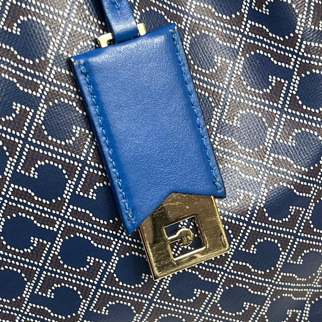 GHERARDINI リナシメント　トートバッグ　チャーム付　総柄　ブルー