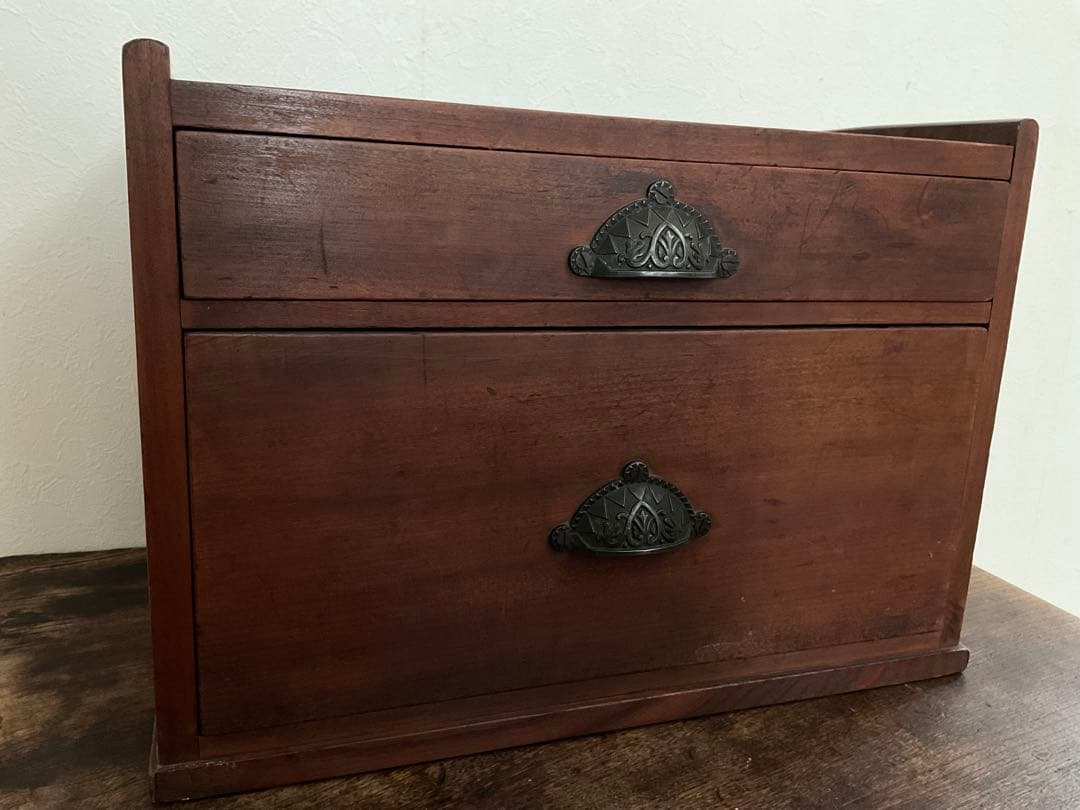 小箪笥　貝殻取っ手　シェル取手　2段　小引出し　古家具　古道具