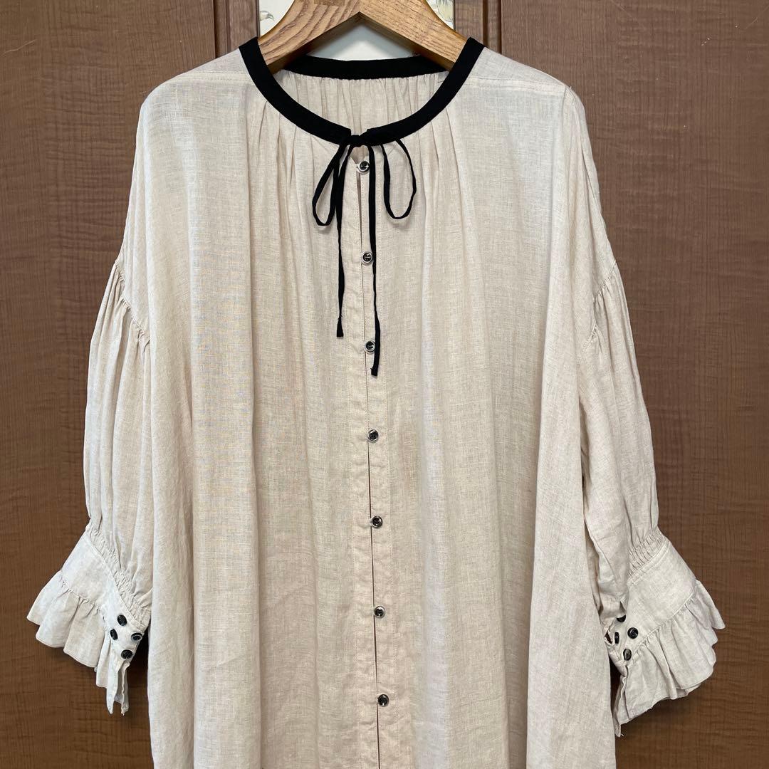 極美品nest Robeネストローブ　リネンスモックドレスワンピース