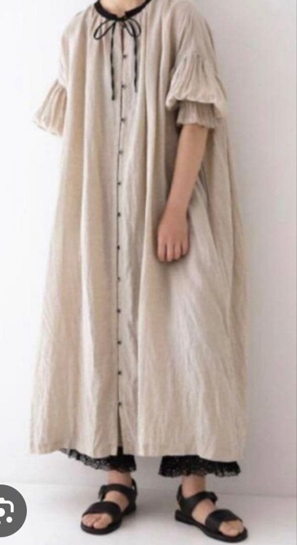 極美品nest Robeネストローブ　リネンスモックドレスワンピース