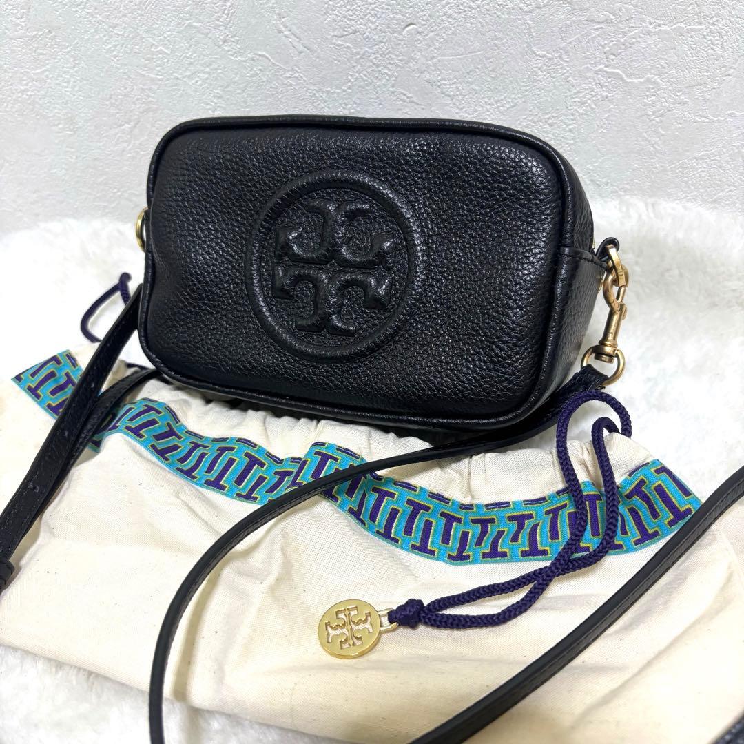 【未使用級】Tory Burch ブラック レザーショルダーバッグ カメラ 2層