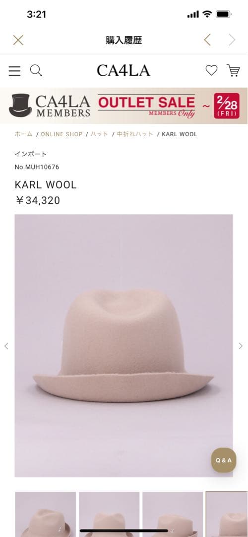 Millbauer ベージュ ウールフェルトハット　CA4LA購入