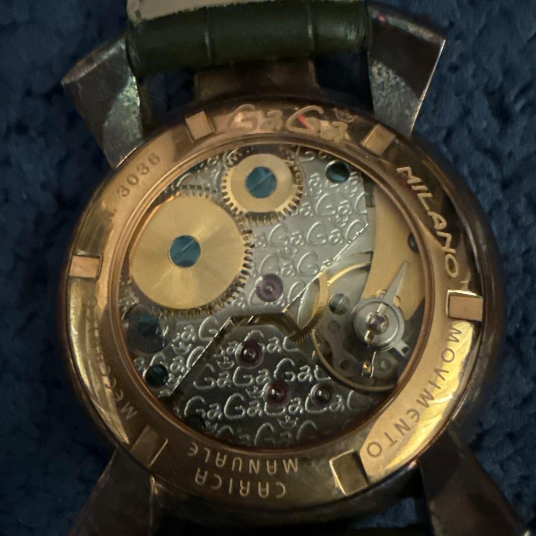 GaGaMILANOグリーン レザーベルト マヌアーレ48mm