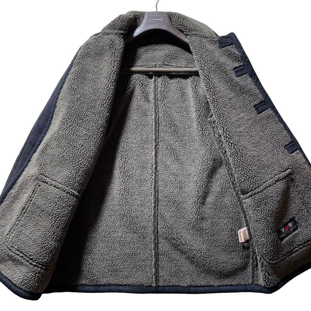 美品■ヴァンヂャケット　ランチコート　スウェード　ボア　くるみボタン　黒　L