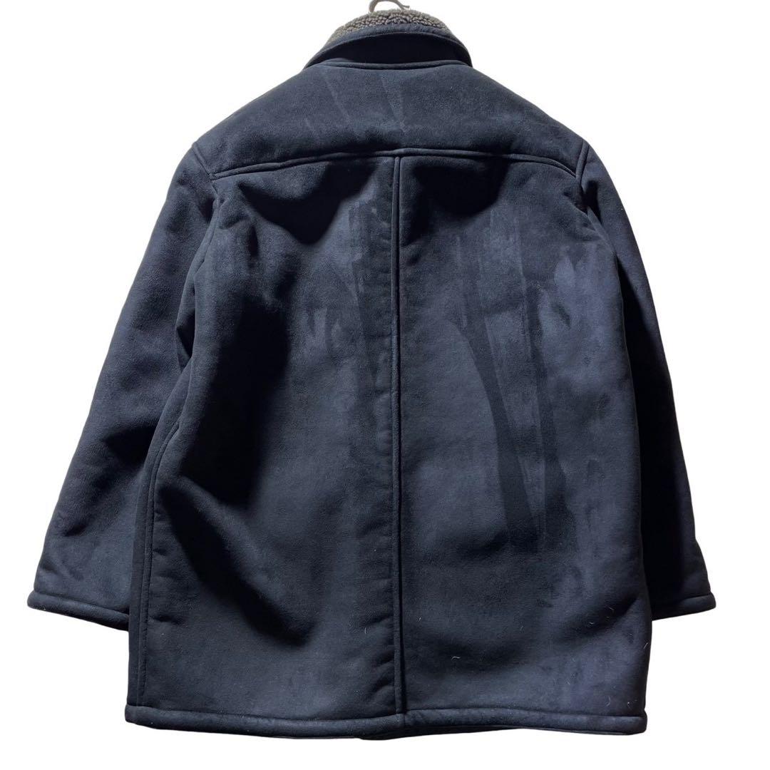 美品■ヴァンヂャケット　ランチコート　スウェード　ボア　くるみボタン　黒　L