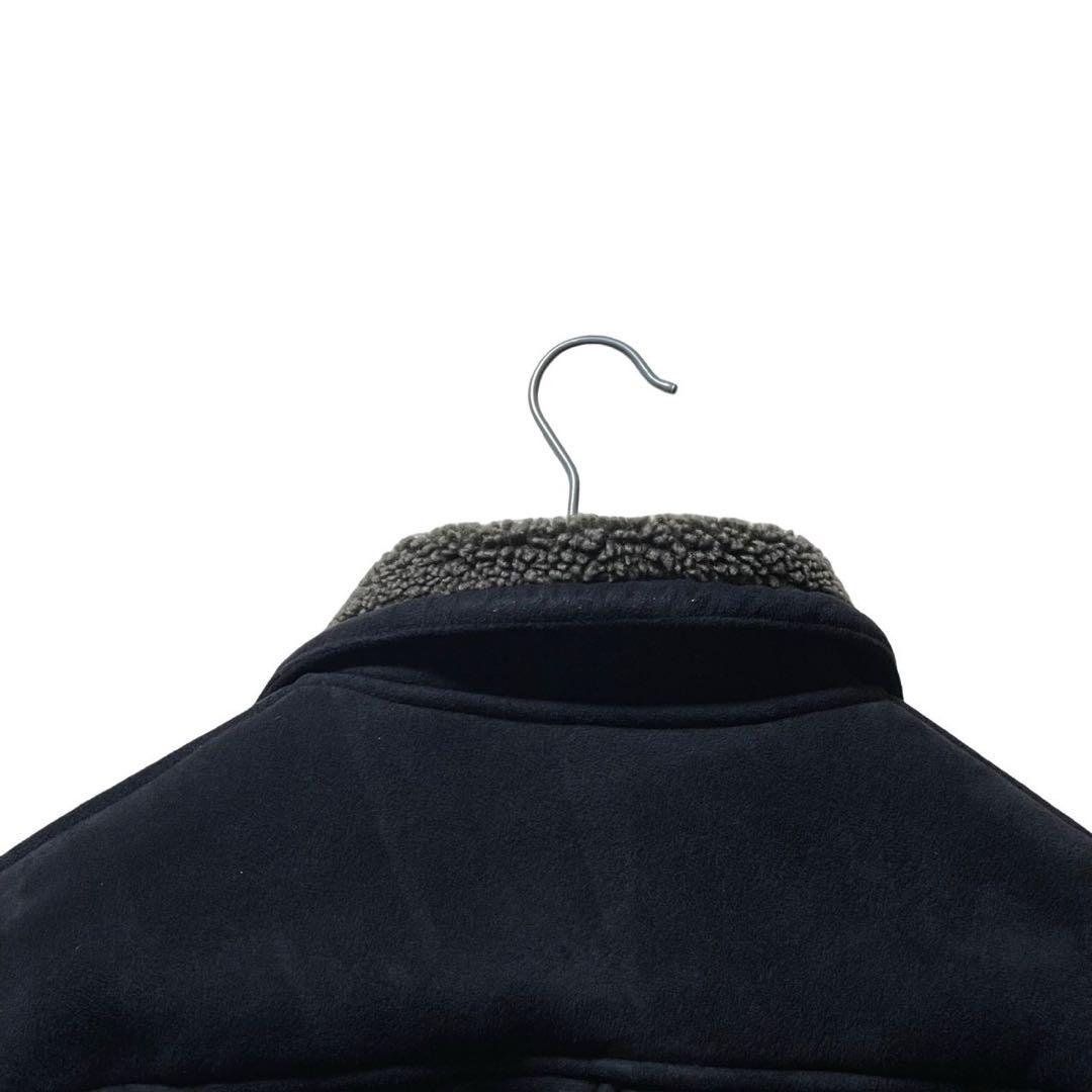 美品■ヴァンヂャケット　ランチコート　スウェード　ボア　くるみボタン　黒　L