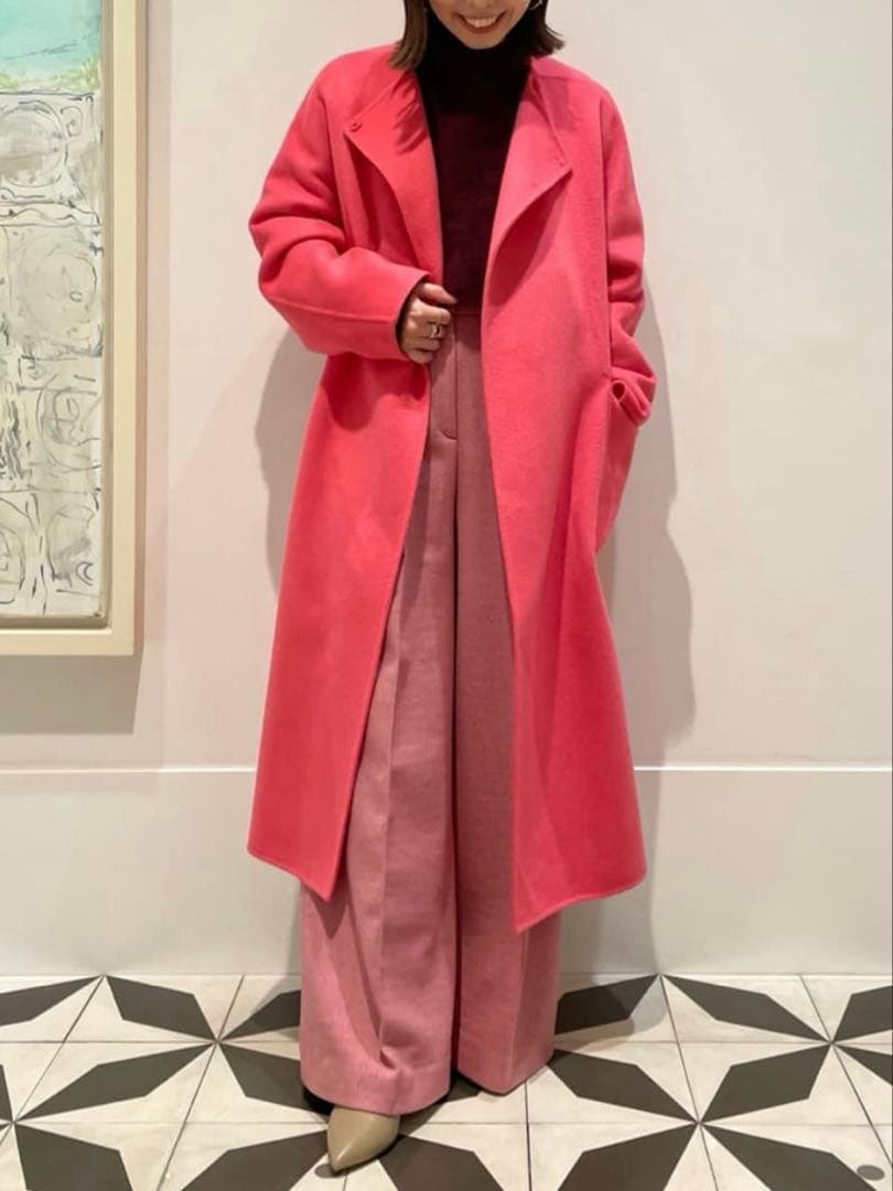 美品 Ballsay プレミアムウールリバーノーカラーコート ロングコート