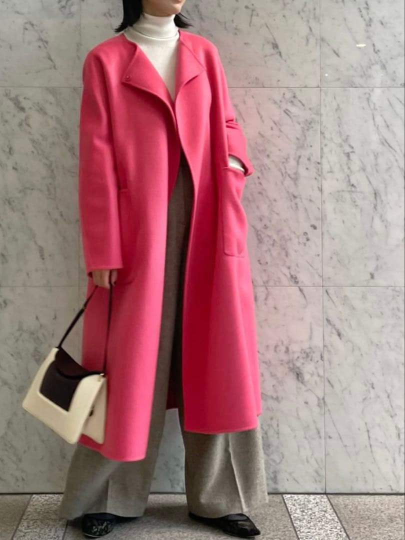 美品 Ballsay プレミアムウールリバーノーカラーコート ロングコート