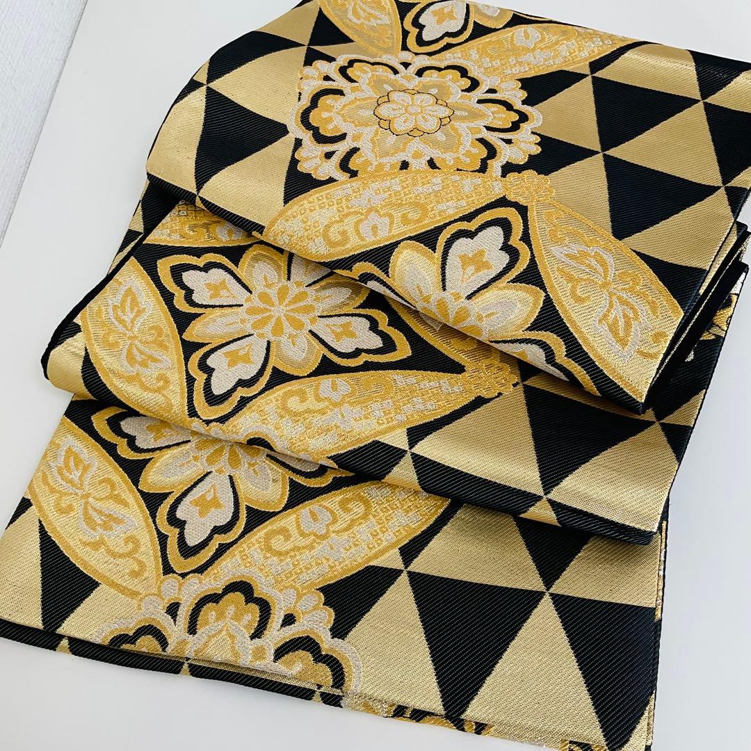 袋帯　振袖用袋帯No.170 黒系　金系　正倉院鱗花紋