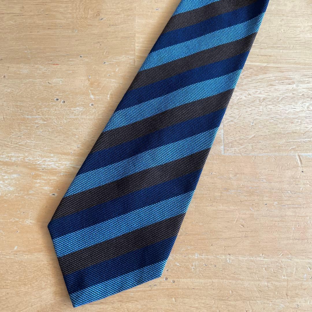 ATKINSONS アトキンソン　ネクタイ　ブルー　ストライプウール 100%