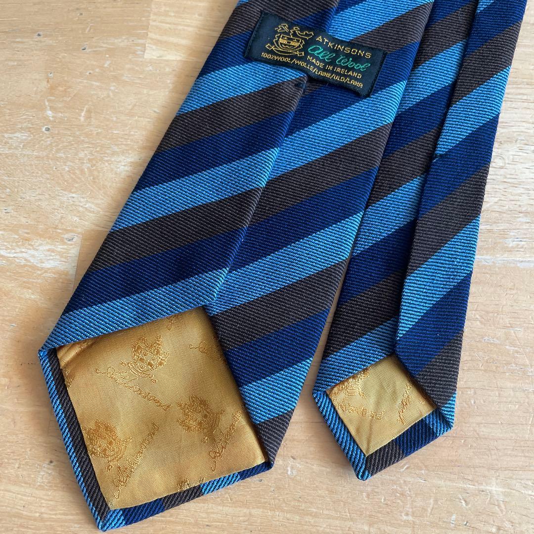 ATKINSONS アトキンソン　ネクタイ　ブルー　ストライプウール 100%