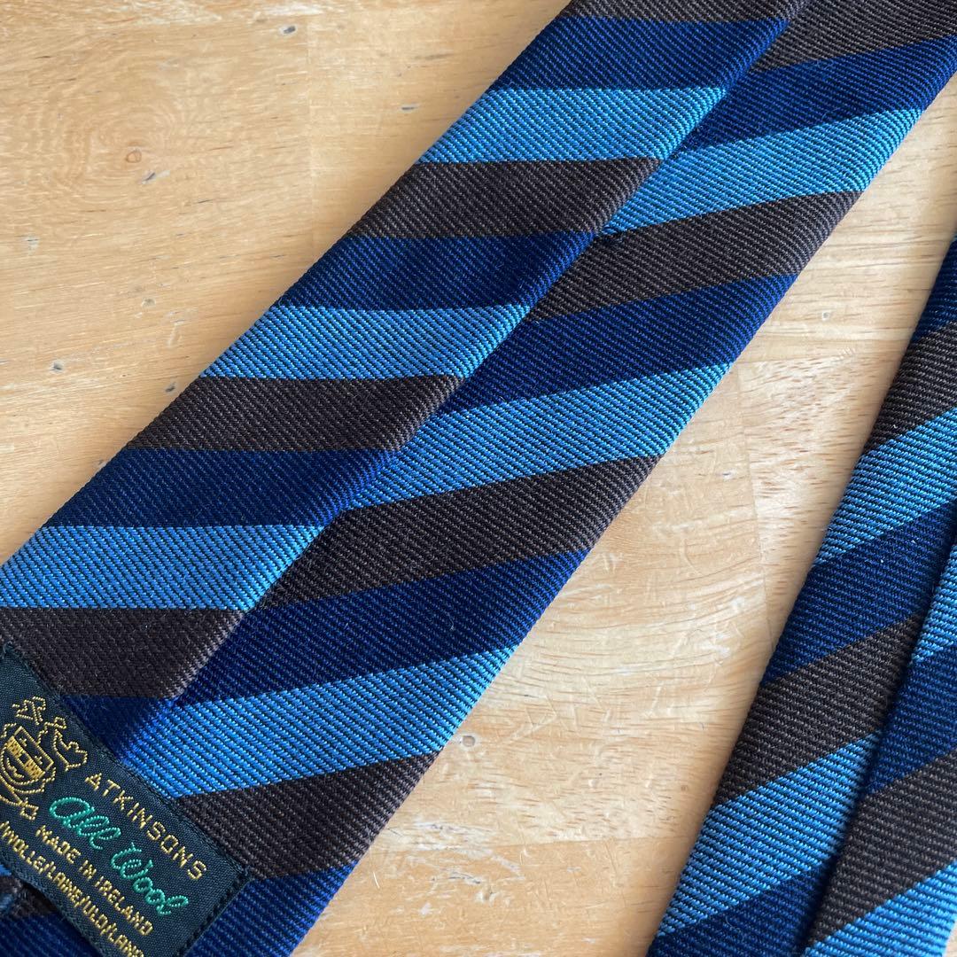 ATKINSONS アトキンソン　ネクタイ　ブルー　ストライプウール 100%