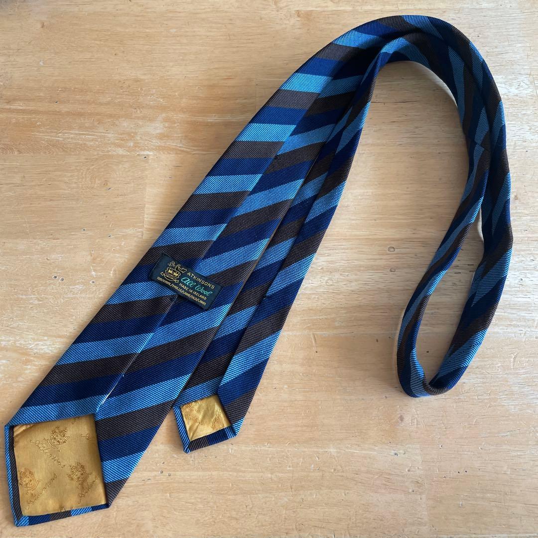 ATKINSONS アトキンソン　ネクタイ　ブルー　ストライプウール 100%