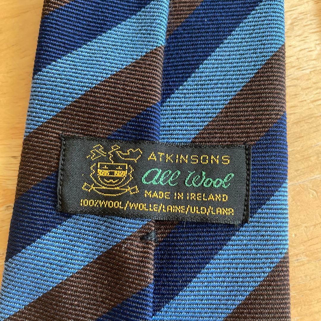 ATKINSONS アトキンソン　ネクタイ　ブルー　ストライプウール 100%