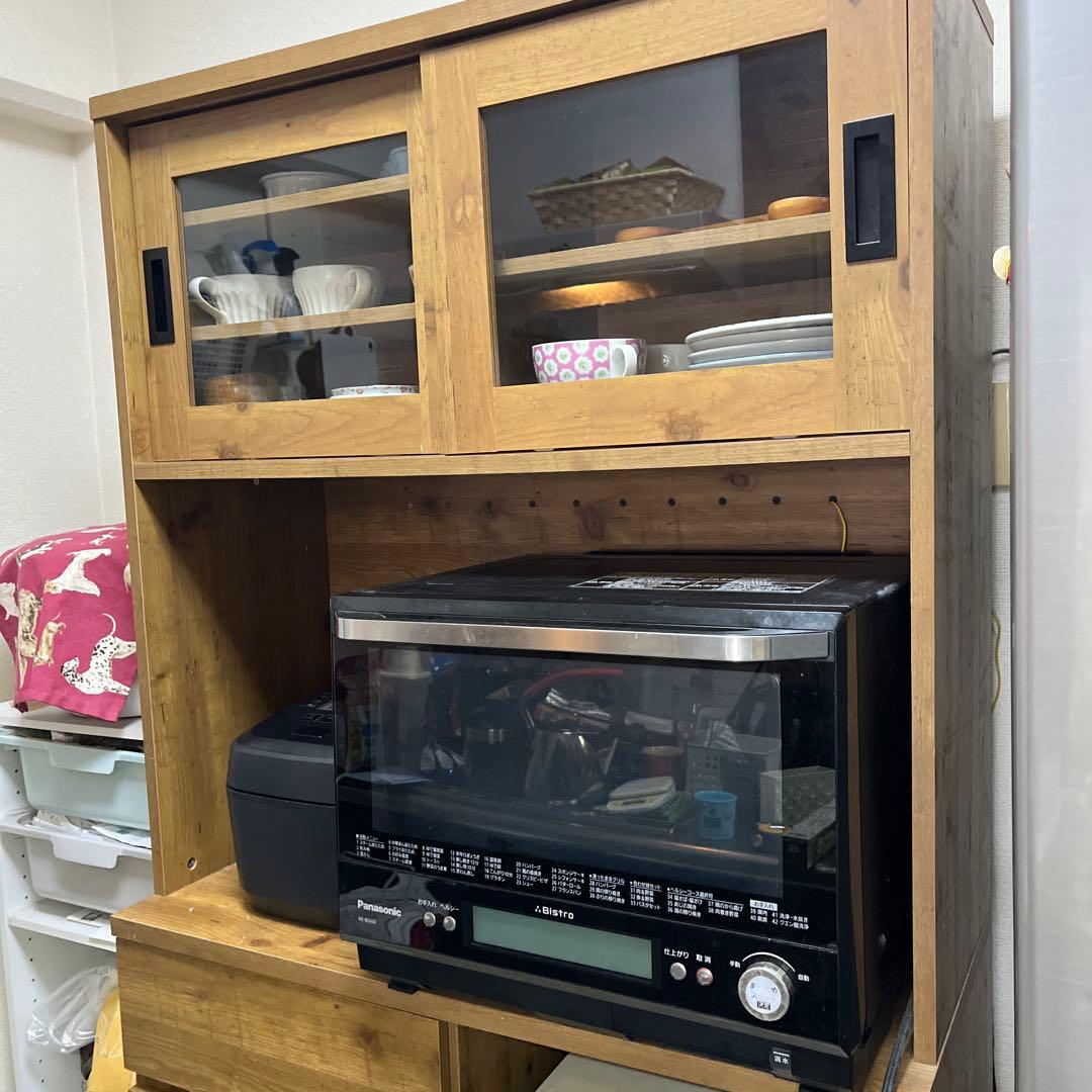 送料込　モダンデコ食器棚 カップボード　木目　ナチュラル　北欧　キッチン収納