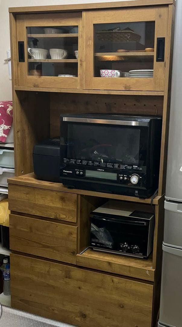 送料込　モダンデコ食器棚 カップボード　木目　ナチュラル　北欧　キッチン収納