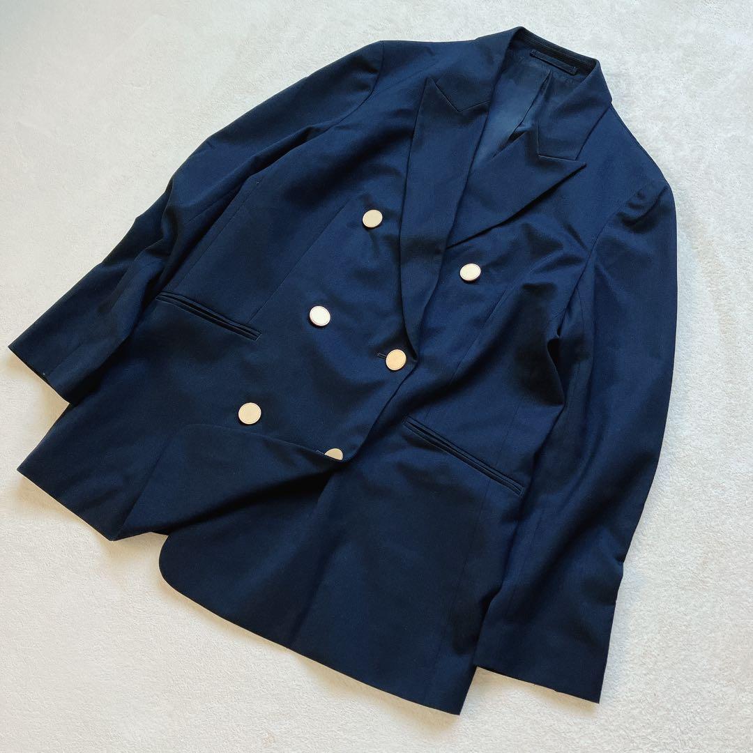 23区 ウールストレッチギャバダブル前ジャケット38 ネイビー 21AW
