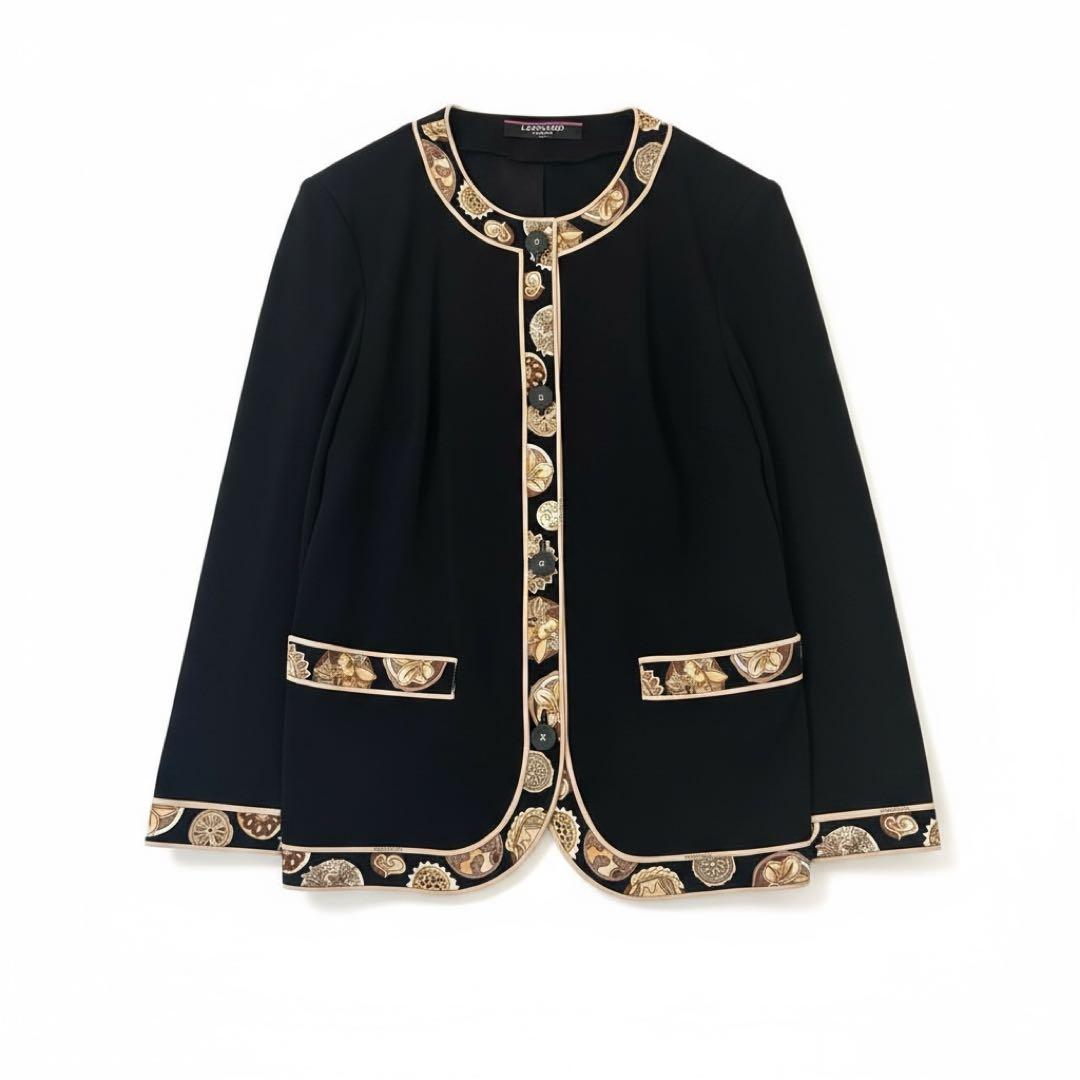 美品✨レオナール カンカン素材 ノーカラージャケット カーディガン 黒