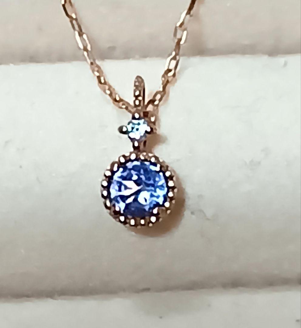 K10ネックレス　K10タンザナイトダイヤネックレス　46cm　トップ取り外し可