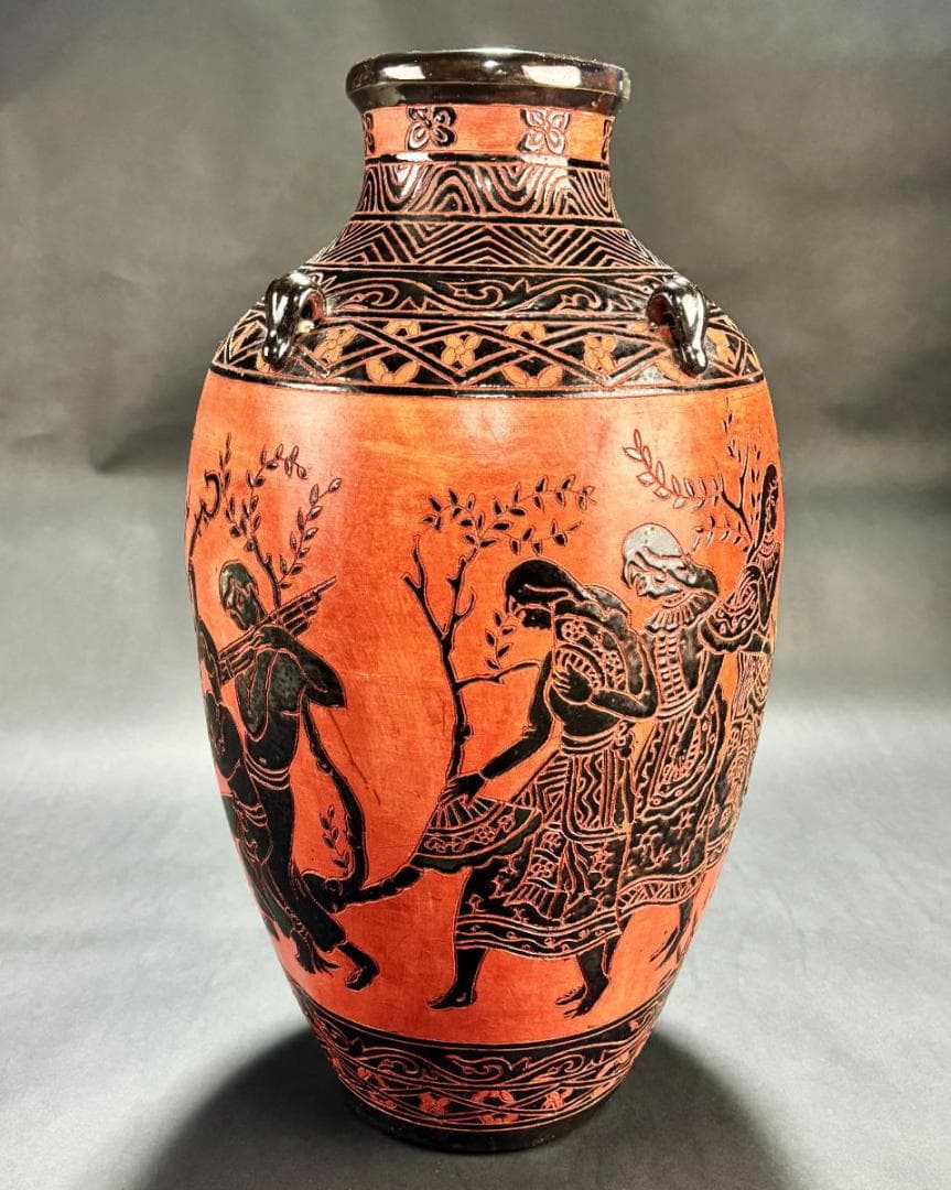 紀元前6～7世紀頃の様式 古代ギリシャ 黒絵式文様入神話文 四耳壺WWTT006