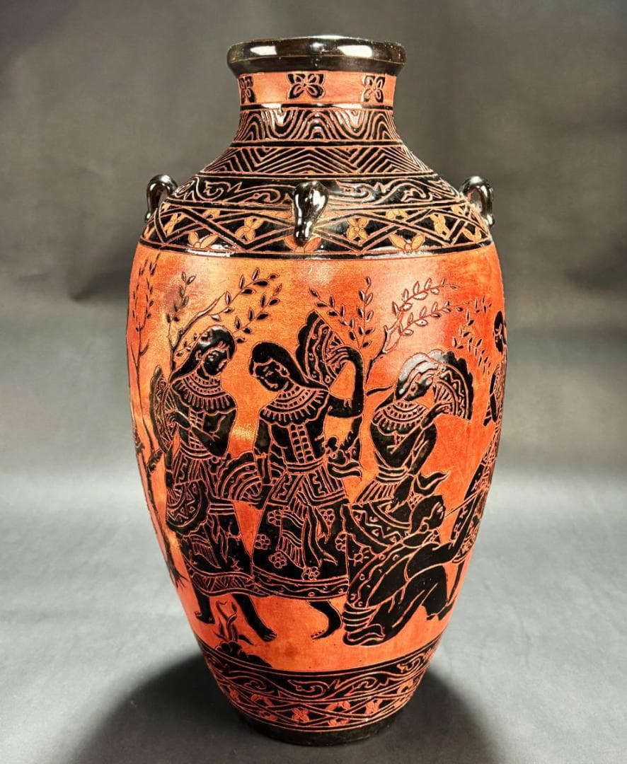 紀元前6～7世紀頃の様式 古代ギリシャ 黒絵式文様入神話文 四耳壺WWTT006