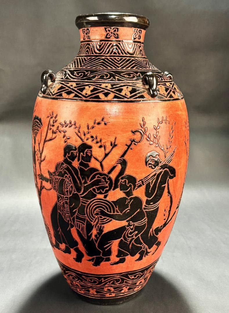 紀元前6～7世紀頃の様式 古代ギリシャ 黒絵式文様入神話文 四耳壺WWTT006