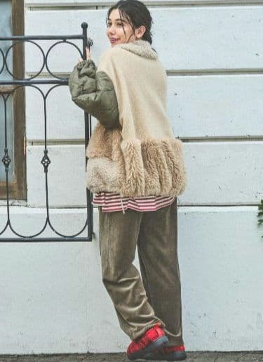 【新品】ニコアンド☆パッチワークボアブルゾン　ベージュ　 F