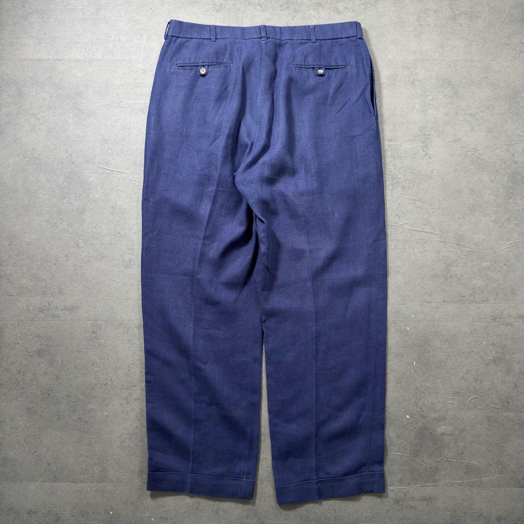 RalphLauren LINEN 2タックスラックス ネイビーW36L30古着