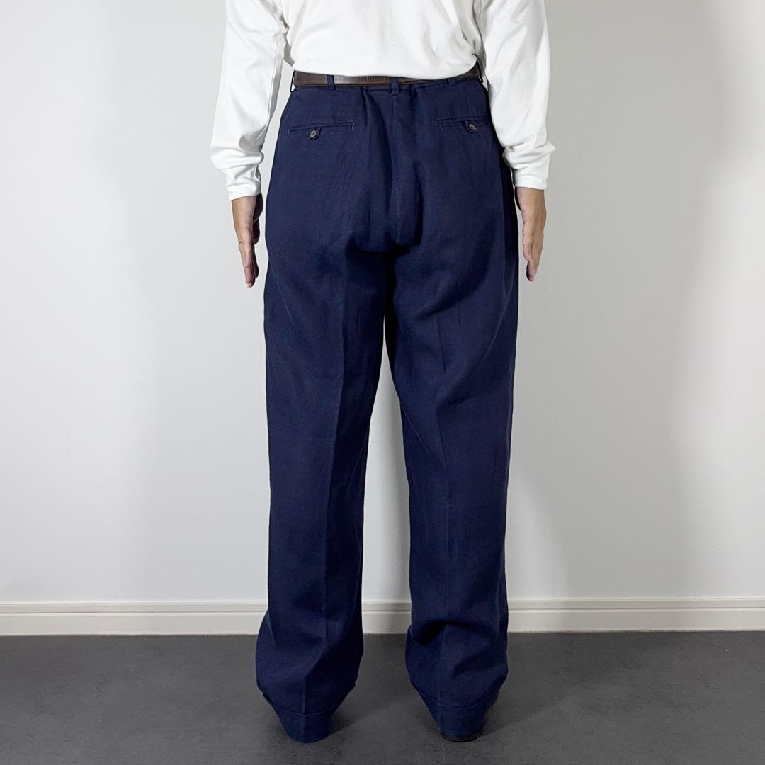 RalphLauren LINEN 2タックスラックス ネイビーW36L30古着