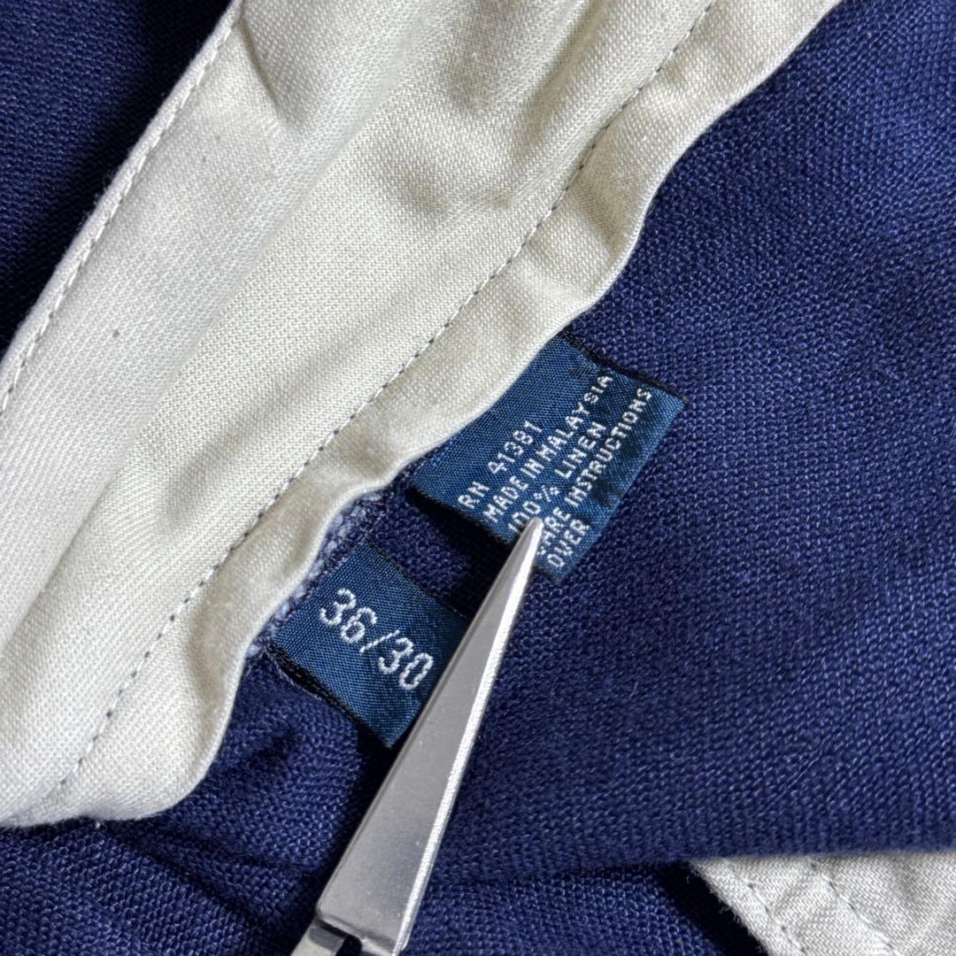 RalphLauren LINEN 2タックスラックス ネイビーW36L30古着