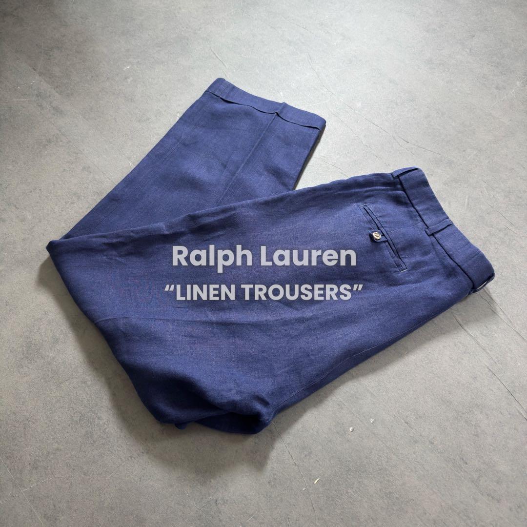 RalphLauren LINEN 2タックスラックス ネイビーW36L30古着