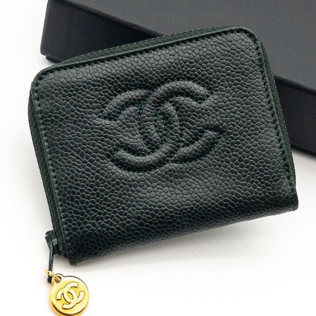 【超極美品】CHANEL ケース　ココマーク　キャビアスキン　グリーン