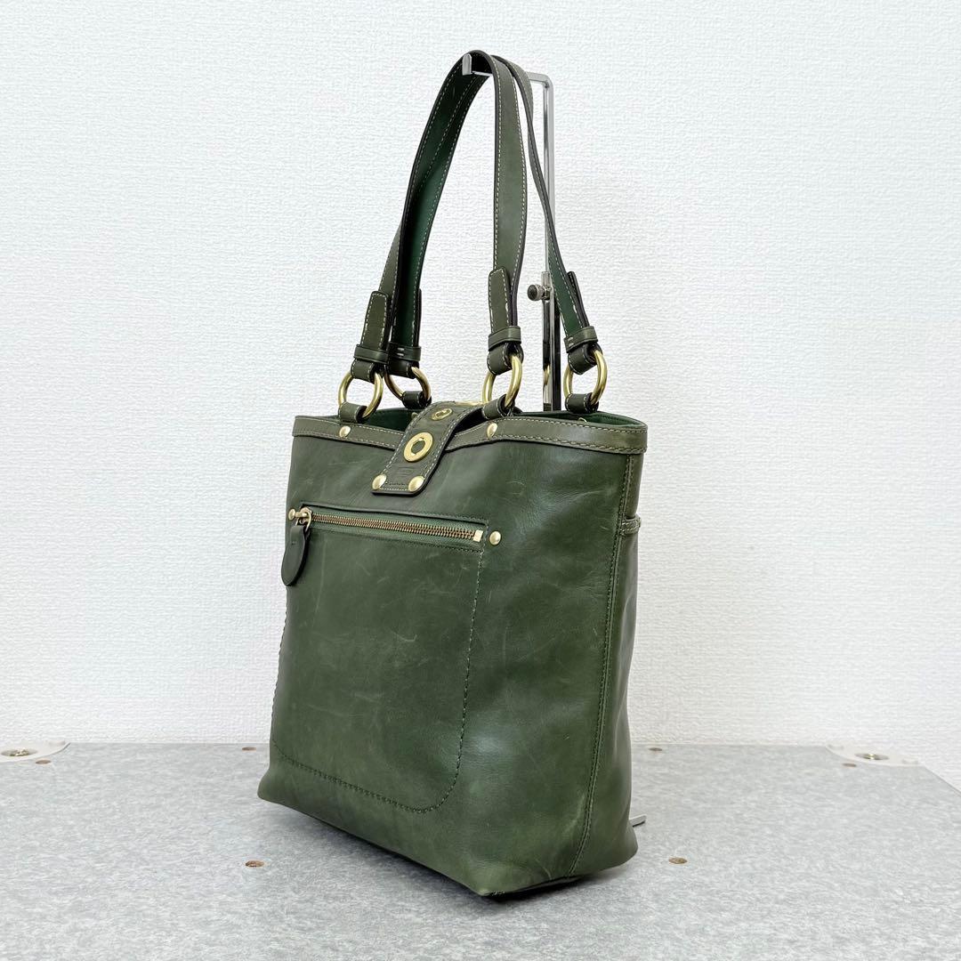 バッグ Coach Lily Legacy Turnrock Green Leather