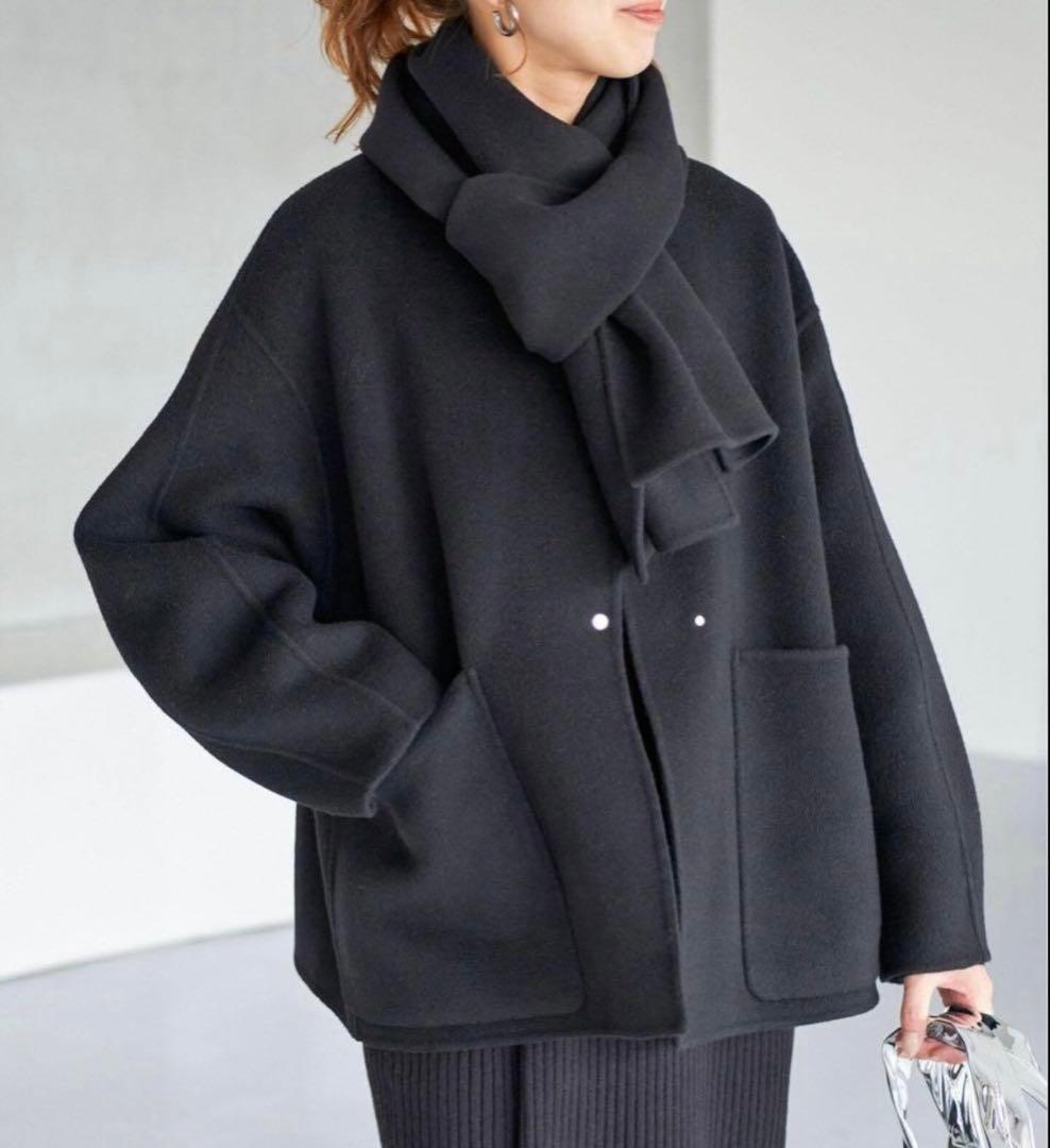 スピックアンドスパン　ビーバーストール付きショートコート　36