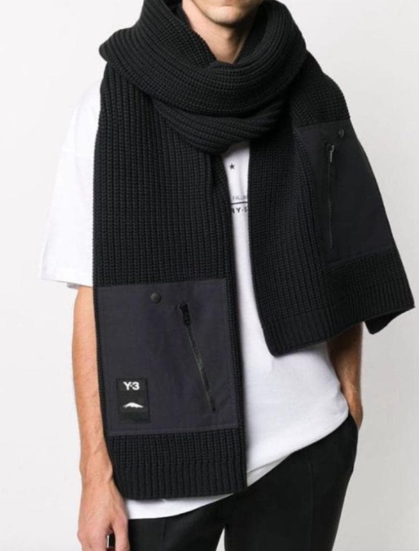 Y-3 Patch-Pocket Scarf in Black ポケット付き