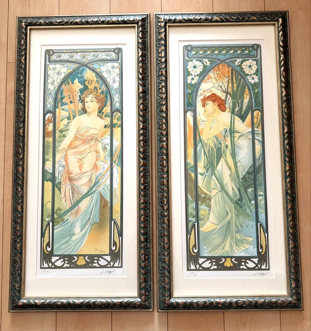 ミュシャ◾️リトグラフ◾️2点◾️朝の目覚め＆夕べの夢想◾️連作四つの時の流れ