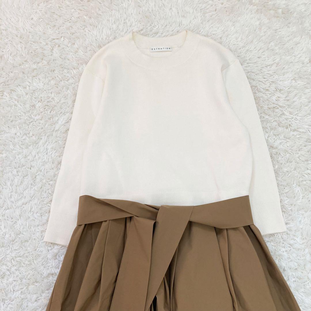 極美品✨ESTNATION ウエストリボンコンビニットワンピース