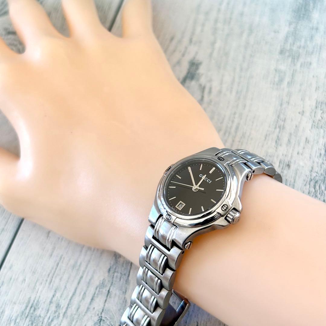 【電池交換済】グッチ GUCCI 腕時計 9040L レディース シルバー 黒
