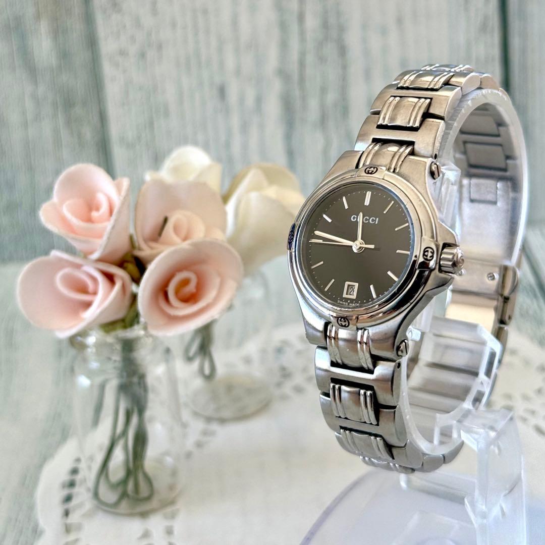 【電池交換済】グッチ GUCCI 腕時計 9040L レディース シルバー 黒